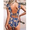 CUPSHE Women’s Ruffled One Piece Swimsuit V Neck Lace Up(Navy Paisley Print)