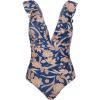 CUPSHE Women’s Ruffled One Piece Swimsuit V Neck Lace Up(Navy Paisley Print)
