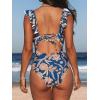 CUPSHE Women’s Ruffled One Piece Swimsuit V Neck Lace Up(Navy Paisley Print)