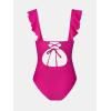 CUPSHE Women’s Ruffled One Piece Swimsuit V Neck Lace Up(Neon Pink)