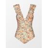 CUPSHE Women’s Ruffled One Piece Swimsuit V Neck Lace Up(Orange Ditsy Print)