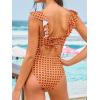 CUPSHE Women’s Ruffled One Piece Swimsuit V Neck Lace Up(Orange/Retro Floral)