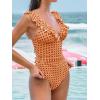 CUPSHE Women’s Ruffled One Piece Swimsuit V Neck Lace Up(Orange/Retro Floral)