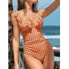 CUPSHE Women’s Ruffled One Piece Swimsuit V Neck Lace Up(Orange/Retro Floral)