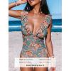 CUPSHE Women’s Ruffled One Piece Swimsuit V Neck Lace Up(Pine Green/Red Floral)