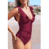 CUPSHE Women’s Ruffled One Piece Swimsuit V Neck Lace Up(Red)