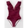 CUPSHE Women’s Ruffled One Piece Swimsuit V Neck Lace Up(Red)