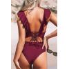 CUPSHE Women’s Ruffled One Piece Swimsuit V Neck Lace Up(Red)
