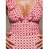 CUPSHE Women’s Ruffled One Piece Swimsuit V Neck Lace Up(Red Pink Gingham)