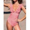 CUPSHE Women’s Ruffled One Piece Swimsuit V Neck Lace Up(Red Pink Gingham)