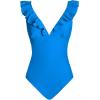 CUPSHE Women’s Ruffled One Piece Swimsuit V Neck Lace Up(Royal Blue)