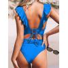 CUPSHE Women’s Ruffled One Piece Swimsuit V Neck Lace Up(Royal Blue)