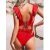 CUPSHE Women’s Ruffled One Piece Swimsuit V Neck Lace Up(Solid Red)