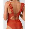 CUPSHE Women’s Ruffled One Piece Swimsuit V Neck Lace Up(Sparkle Red)