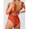 CUPSHE Women’s Ruffled One Piece Swimsuit V Neck Lace Up(Sparkle Red)