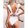 CUPSHE Women’s Ruffled One Piece Swimsuit V Neck Lace Up(White)
