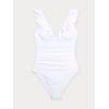 CUPSHE Women’s Ruffled One Piece Swimsuit V Neck Lace Up(White)