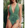CUPSHE Women’s Stripe Bikini Bowknot Shirred Swimsuit(Basil Green)
