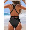 CUPSHE Women’s Stripe Bikini Bowknot Shirred Swimsuit(Black)