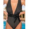 CUPSHE Women’s Stripe Bikini Bowknot Shirred Swimsuit(Black Stripe)