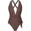CUPSHE Women’s Stripe Bikini Bowknot Shirred Swimsuit(Coffee Brown)