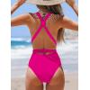 CUPSHE Women’s Stripe Bikini Bowknot Shirred Swimsuit(Neon Pink)