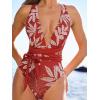 CUPSHE Women’s Stripe Bikini Bowknot Shirred Swimsuit(Red/Tropical)