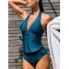 CUPSHE Women’s Tankini Sets Plunging Neck V-Wire Two Piece Swimsuit High Waisted Swimwear Halter Straps Ruched(Navy Blue)