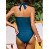 CUPSHE Women’s Tankini Sets Plunging Neck V-Wire Two Piece Swimsuit High Waisted Swimwear Halter Straps Ruched(Navy Blue)
