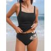 CUPSHE Women’s Tankini Sets Two Piece Bathing Suits Tummy Control Square Neck Adjustable Straps Ruched Ribbed(Black/Tropical)