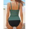 CUPSHE Women’s Tankini Sets Two Piece Bathing Suits Tummy Control Square Neck Adjustable Straps Ruched Ribbed(Forest Green/Black)