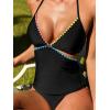 CUPSHE Women’s Tankini Sets V Neck Two Piece Swimsuit Adjustable Halter Straps Hook Swimwear Shell Stitch Cutout(Black)