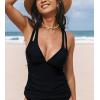 CUPSHE Women’s Tankini Top Deep V Neck Swimsuit Crisscross Adjustable Straps Swimwear Top Only Ruched Bathing Suit(Black)