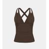 CUPSHE Women’s Tankini Top Deep V Neck Swimsuit Crisscross Adjustable Straps Swimwear Top Only Ruched Bathing Suit(Brown)