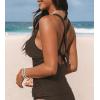 CUPSHE Women’s Tankini Top Deep V Neck Swimsuit Crisscross Adjustable Straps Swimwear Top Only Ruched Bathing Suit(Brown)