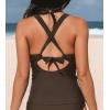 CUPSHE Women’s Tankini Top Deep V Neck Swimsuit Crisscross Adjustable Straps Swimwear Top Only Ruched Bathing Suit(Brown)