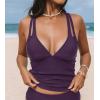 CUPSHE Women’s Tankini Top Deep V Neck Swimsuit Crisscross Adjustable Straps Swimwear Top Only Ruched Bathing Suit(Deep Purple)