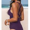 CUPSHE Women’s Tankini Top Deep V Neck Swimsuit Crisscross Adjustable Straps Swimwear Top Only Ruched Bathing Suit(Deep Purple)