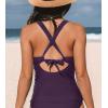 CUPSHE Women’s Tankini Top Deep V Neck Swimsuit Crisscross Adjustable Straps Swimwear Top Only Ruched Bathing Suit(Deep Purple)