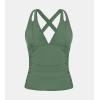 CUPSHE Women’s Tankini Top Deep V Neck Swimsuit Crisscross Adjustable Straps Swimwear Top Only Ruched Bathing Suit(Forest Green)