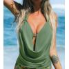 CUPSHE Women’s Tankini Top Halter Deep V Cowl Neck Swimsuit Low Back Adjustable Straps Swimwear Top Only Bathing Suit(Forest Green)