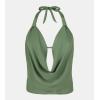 CUPSHE Women’s Tankini Top Halter Deep V Cowl Neck Swimsuit Low Back Adjustable Straps Swimwear Top Only Bathing Suit(Forest Green)