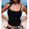CUPSHE Women’s Tankini Top Scoop Neck Swimsuit Tummy Control Swimwear Top Only Ruched Bathing Suit Top(Black)