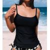 CUPSHE Women’s Tankini Top Scoop Neck Swimsuit Tummy Control Swimwear Top Only Ruched Bathing Suit Top(Black)