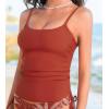 CUPSHE Women’s Tankini Top Scoop Neck Swimsuit Tummy Control Swimwear Top Only Ruched Bathing Suit Top(Brick Red)