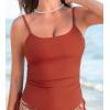 CUPSHE Women’s Tankini Top Scoop Neck Swimsuit Tummy Control Swimwear Top Only Ruched Bathing Suit Top(Brick Red)