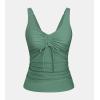 CUPSHE Women’s Tankini Top Swimsuit Ruched Tummy Control Swim Top Only V Neck Drawstring Bathing Suit Top(Sage Green)