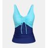 CUPSHE Women’s Tankini Top Swimsuit Ruched Tummy Control Swim Top Only V Neck Drawstring Bathing Suit Top(Sky Blue/Navy Blue)