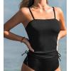 CUPSHE Women’s Tankini Top Swimsuit Tummy Control Swim Top Only Drawstring Bathing Suit Tank Top Textured(Black)