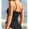 CUPSHE Women’s Tankini Top Swimsuit Tummy Control Swim Top Only Drawstring Bathing Suit Tank Top Textured(Black)